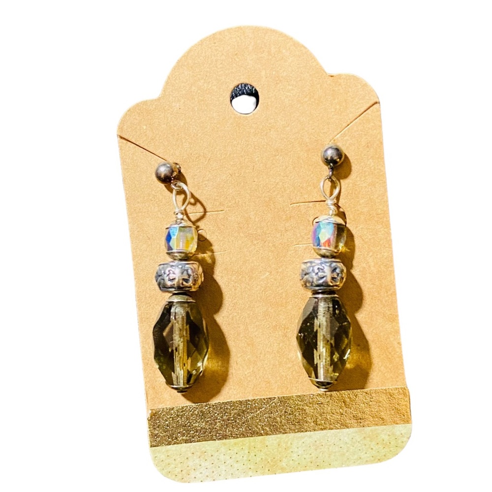 Smoky Quartz Artisan Made Dangle Post Earrings